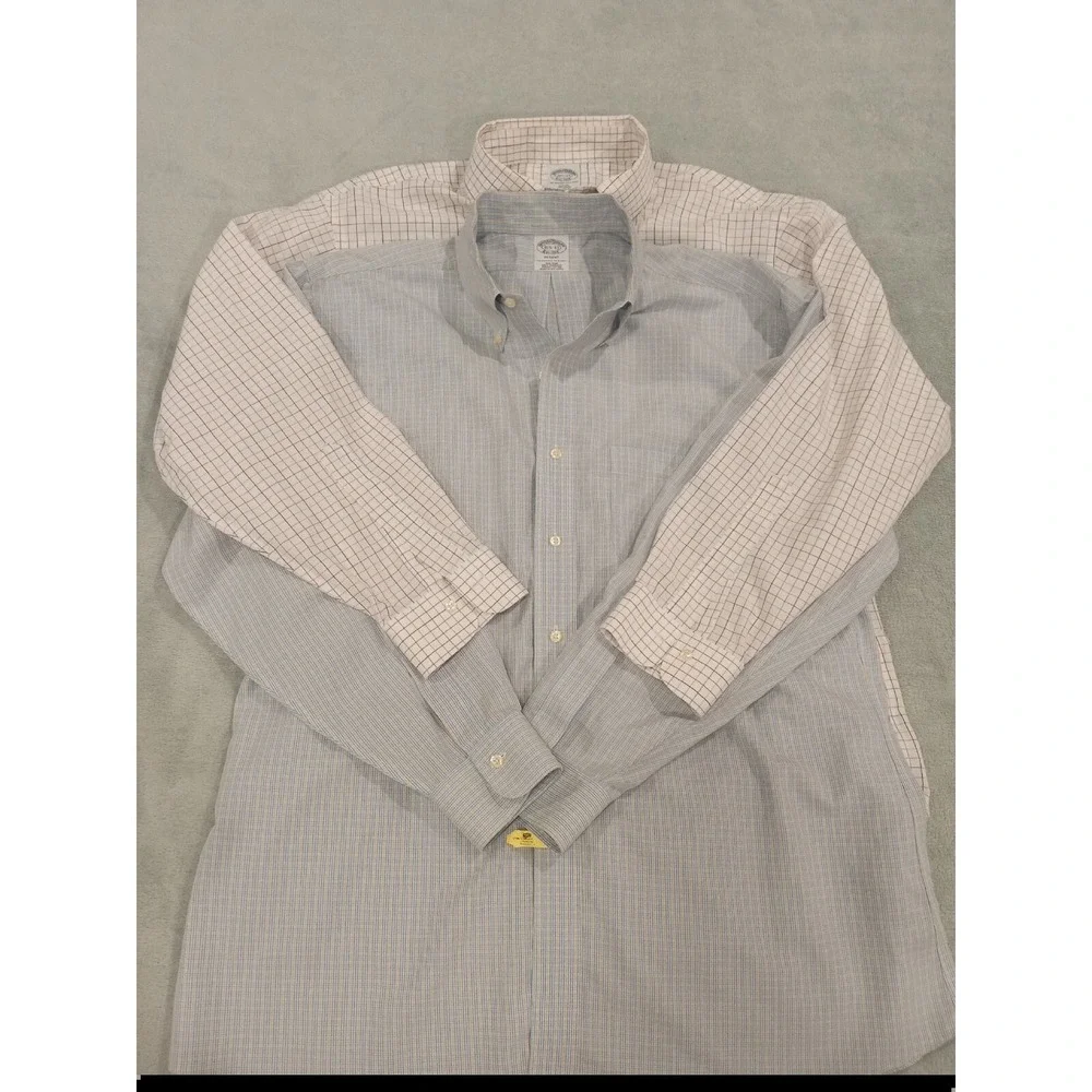 (2) Mens Brooks Brothers Original Polo 346Dress Button Shirt 15.5-2/3 Blue White